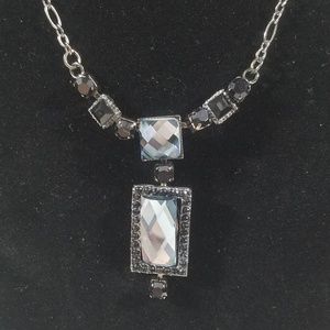 Black and Silver Tone Necklace Rectangle Squares